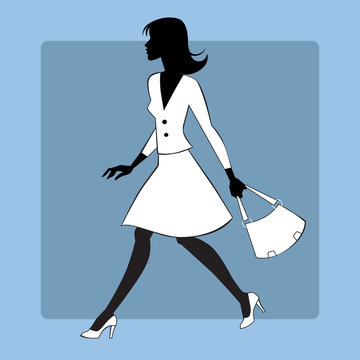 Silhouette icon modern young woman goes
