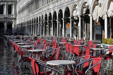 Historical Palace in Venice in Saint Mark Square and the chairs