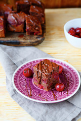 chocolate brownies with whole cherries