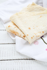 Pita bread on a napkin