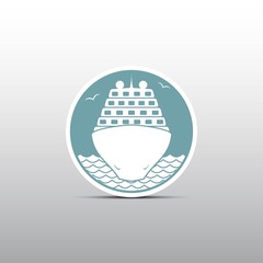 Label with sea cruise liner. Vector