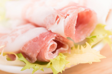 sliced bacon close up - selective focus