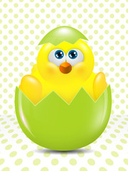 easter chick hatched from egg over dots  background