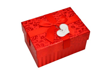 Red gift box with satin ribbon bow