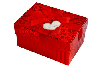 Red gift box with satin ribbon bow