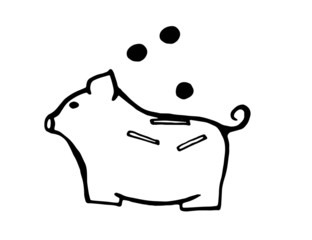 piggy bank icon, black and white