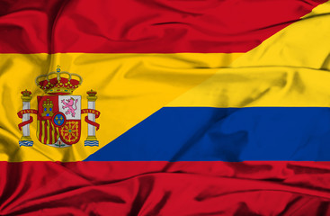 Waving flag of Columbia and Spain
