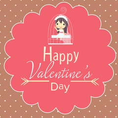 cute valentines card and girl in cage