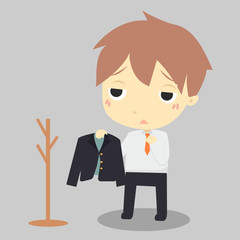 businessman is tired.He hang suit at clothes rack.