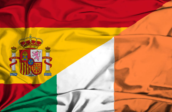 Waving flag of Ireland and Spain
