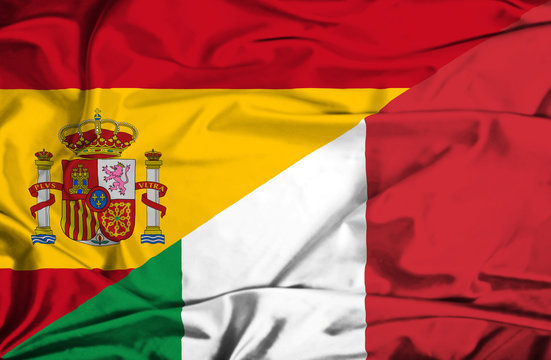 Waving flag of Italy and Spain