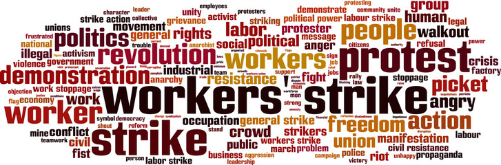 Workers strike word cloud concept. Vector illustration