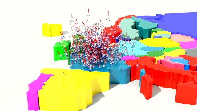 Animazione 3D mappa Europa con emissione di torre Eiffel