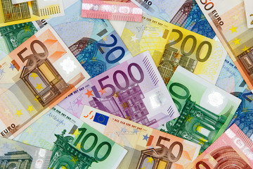 Different Euro banknotes from 5 to 500 Euro