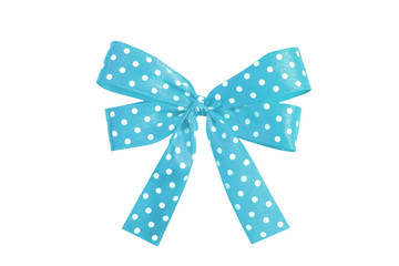 Realistic blue bow with tails. Isolated