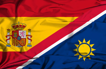 Waving flag of Namibia and Spain