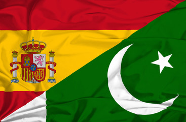 Fototapeta premium Waving flag of Pakistan and Spain