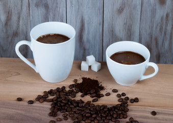 Two cups of coffee on the table