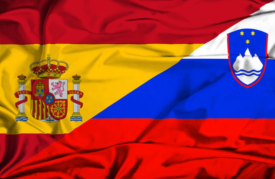 Waving flag of Slovenia and Spain