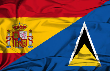 Waving flag of St Lucia and Spain