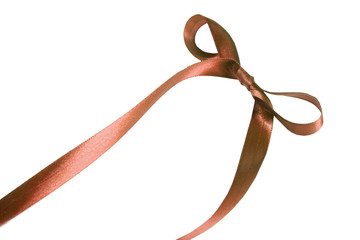Brown fabric ribbon and bow on white background