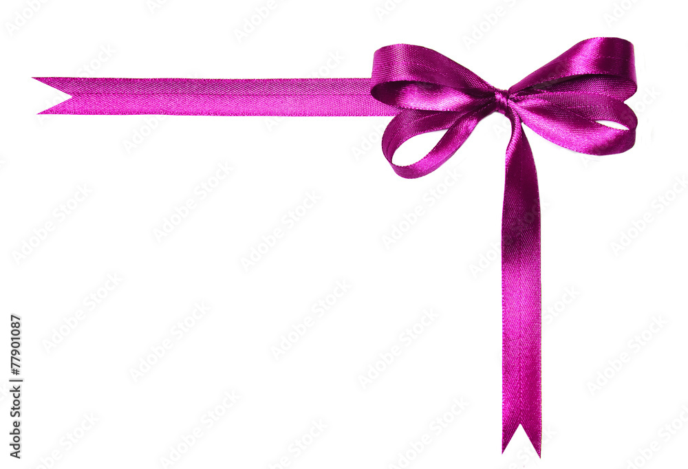 Wall mural Magenta (purple)fabric ribbon and bow. isolated