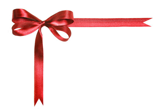 Red fabric ribbon and bow isolated on a white background