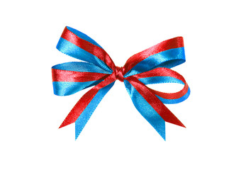 multicolor blue-red fabric ribbon and bow.