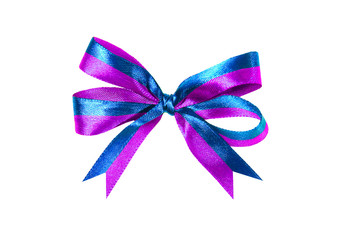 Blue-perple melticolor fabric ribbon and bow. isolated