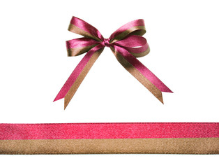 Multicolor red-brown fabric ribbon and bow isolated