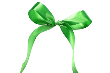 Green ribbon and bow. isolated on white background