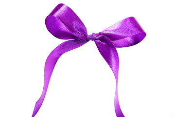 Violet ribbon and bow. Isolated on the white background