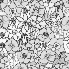 Beautiful summer ornate from many flowers, seamless pattern. Vec