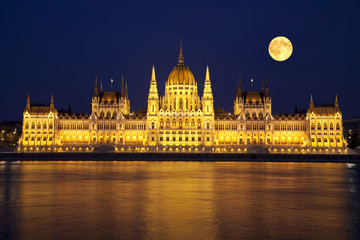 The Hungarian Parliament in the full moon night