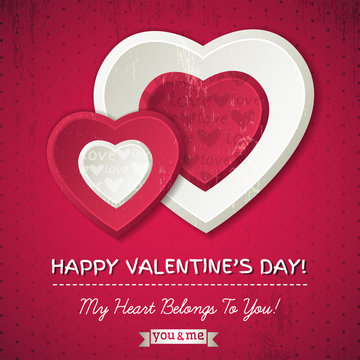 red background with  two valentine hearts and wishes text