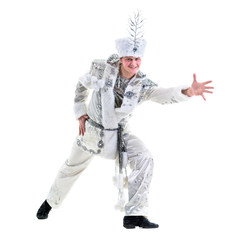 dancer man wearing carnival snowflake costume dancing