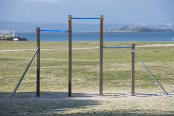 horizontal bar for sporting activities on the beach