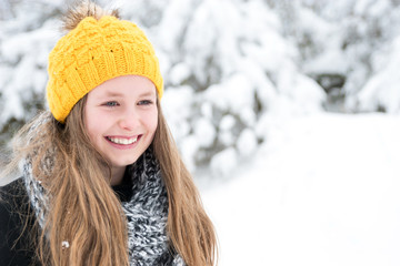 Smiling Tween Girl happy in winter