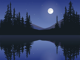 Moon Over Calm Lake