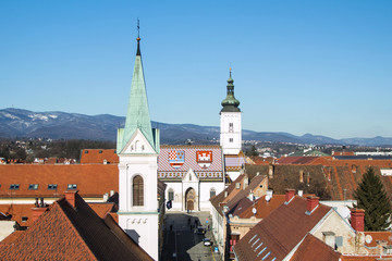 Obraz premium Upper town roofs and St Mark's church in Zagreb, Croatia