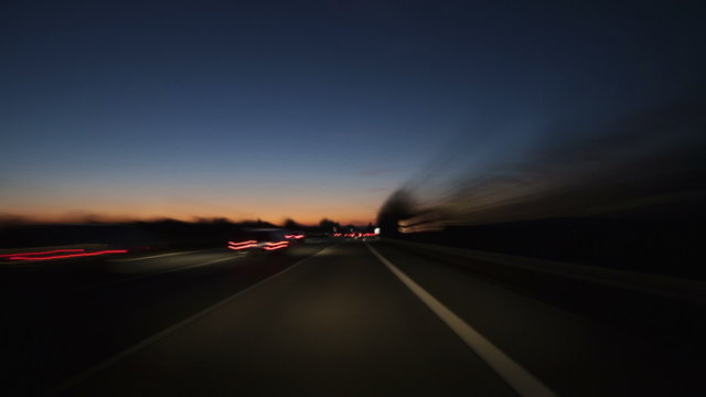 Time lapse of a trip on a German highway at dusk