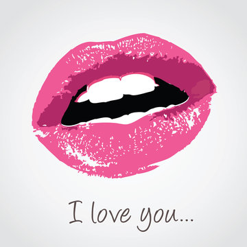 vector pink lips with love message