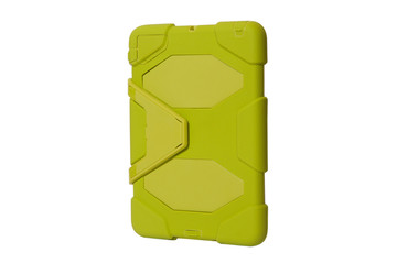 Tablet computer in a military case. light green