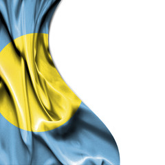 Palau waving satin flag isolated on white background