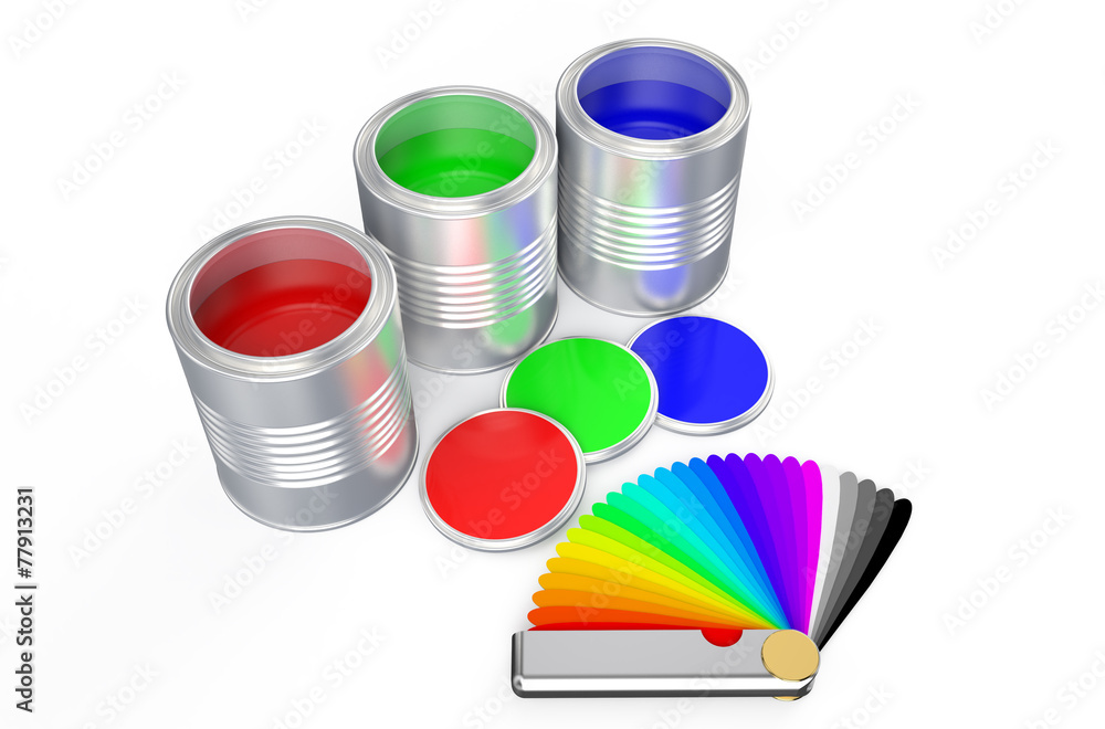 Poster cans with color paint and pantone color palette guide 2