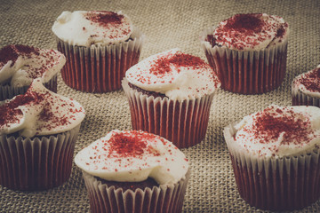 Cupcakes with rustic backgound and Instagram style filter