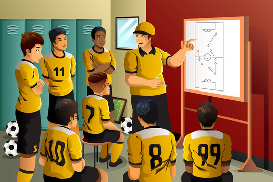 Soccer players in locker room