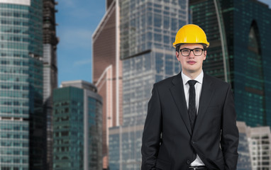 businessman in helmet