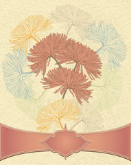 Background with chrysanthemums ribbon frame