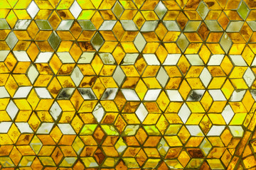 Traditional Thai style art mirror pattern on wall in Temple, Tha